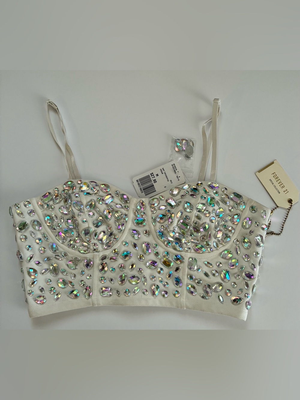 Forever 21 White Zip Jewel Bustier Crop Top